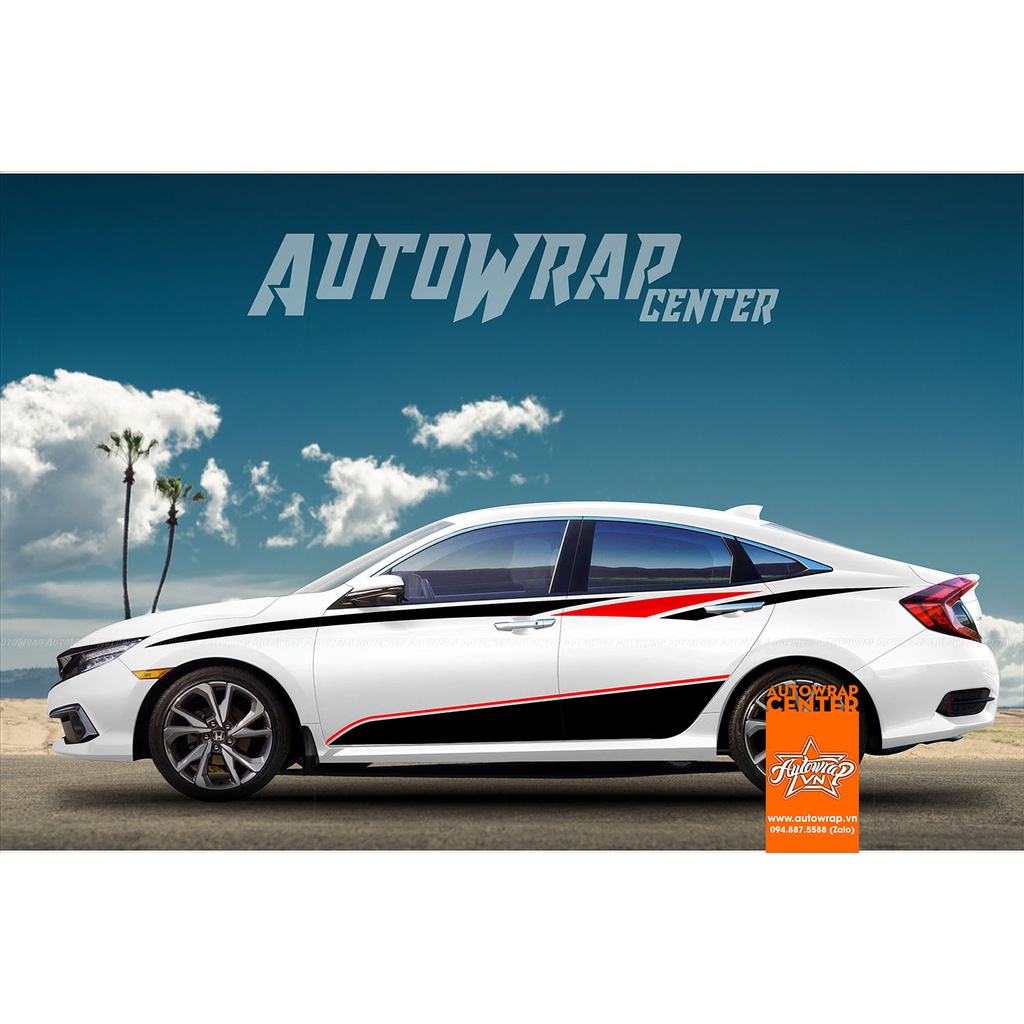 Tem họa tiết xe Civic Sparivo - Tem họa tiết ô tô Honda, tem dán sườn xe thể thao