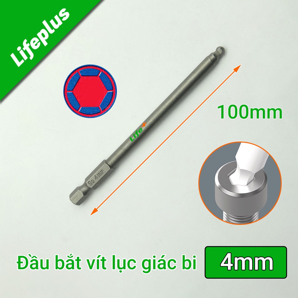 Đầu bắt vít lục giác bi dài 100mm chuôi lục thép S2