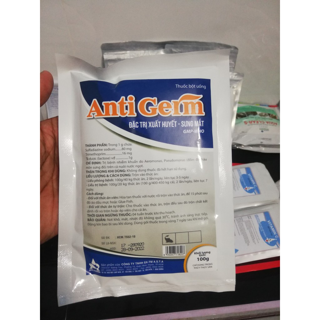 Kháng Sinh AntiGerm    lở loét, đỏ mỏ, đỏ kỳ, đốm đỏ, xuất huyết, đốm trắng, sưng gan