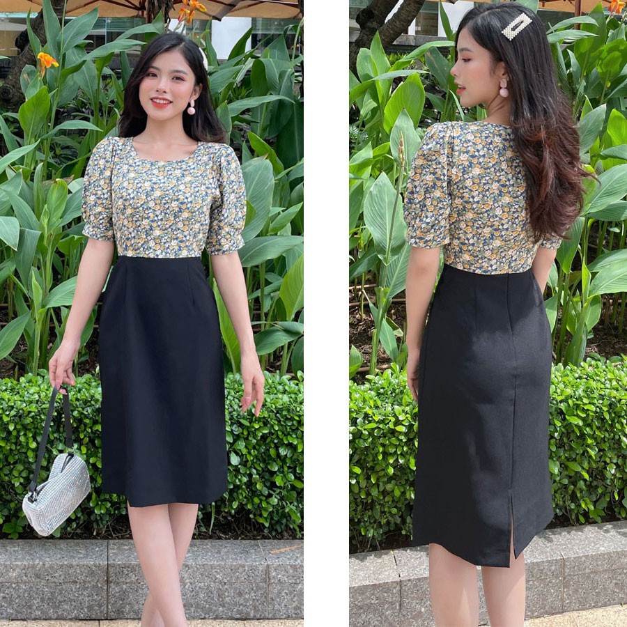 Đầm suôn chữ A phối hoa Xanh dễ tươi trẻ-DAM31