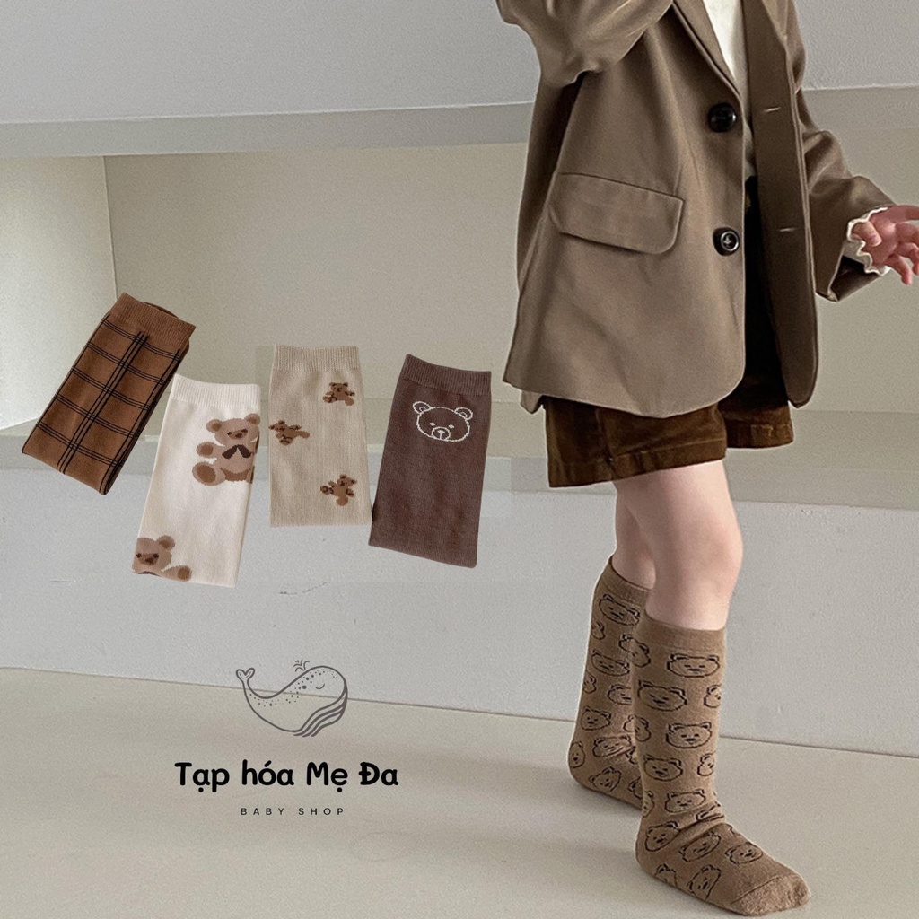 Set 3 đôi tất/vớ dài mùa đông hình gấu freesize cho bé 3-12 tuổi phong cách vintage Hàn Quốc chính hãng Kid's Socks