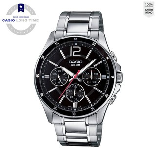 Đồng hồ nam Casio MTP-1374D-1AVDF 6 Kim - Dây kim loại mạ bạc Mặt đen - chống nước 50M , Bảo hành 12 tháng
