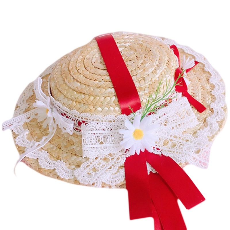 Mũ Cói Chống Nắng Đính Nơ Ren Hoa Phong Cách Lolita Xinh Xắn