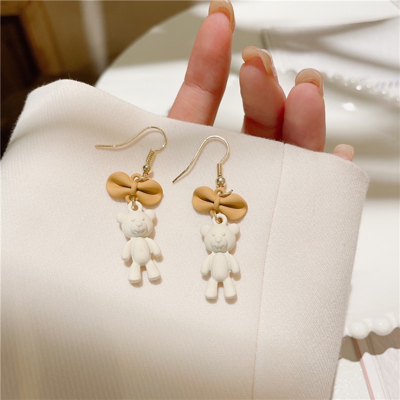 Bông Tai Dáng Dài Họa Tiết Hoạt Hình Gấu / Vịt / Hoa Tulip Phong Cách Hàn Quốc Ngọt Ngào Cá Tính