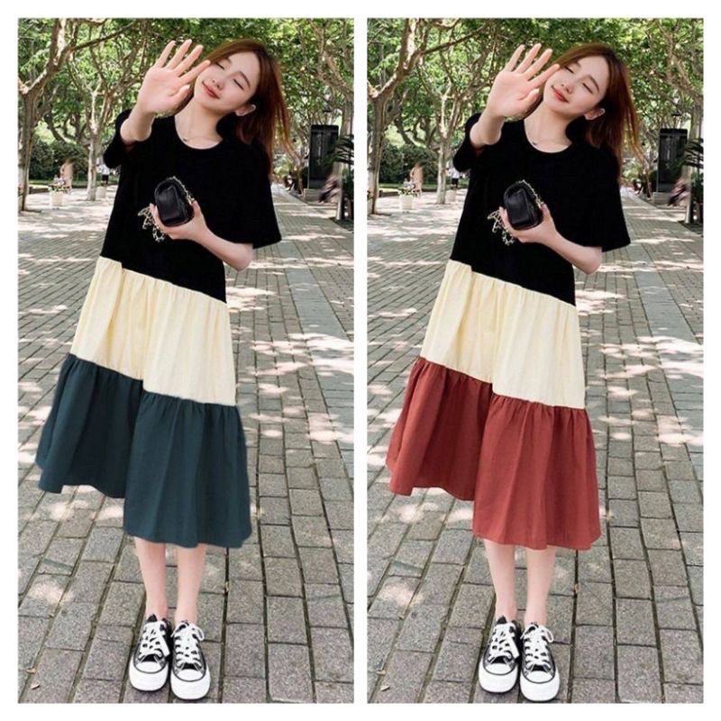 Đầm bầu, váy bầu hè xếp tầng trẻ trung hot hit, hàng chuẩn đẹp form suông thoải mái - V11