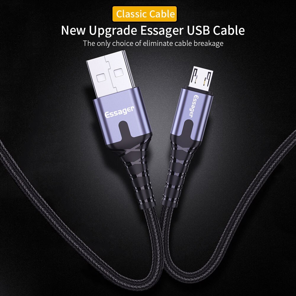 Essager Cáp sạc Micro Type C  USB có đèn LED cho điện thoại Android Samsung Xiaomi Oppo