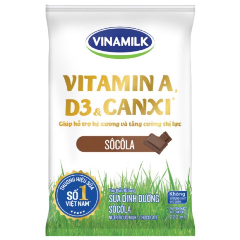 Sữa Tươi Vinamilk Có Đường , Không Đường , Sôcôla Bịch 220ml ⚡ FREESHIP ⚡ Bổ Sung Vitamin A, D3, Canxi