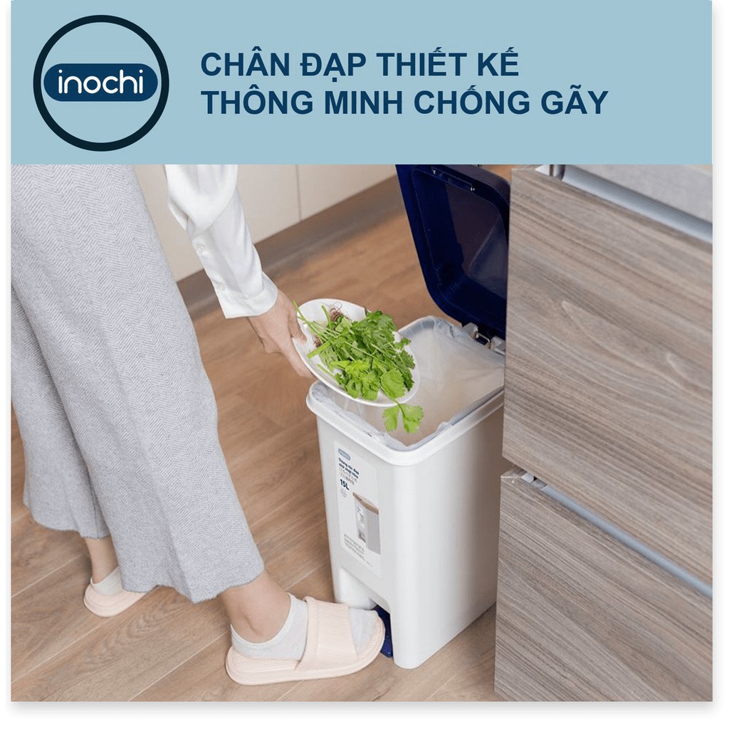 Thùng Rác Hiro Nhựa Đạp Chân Nắp Đậy Chữ Nhật INOCHI 15 Lít Làm Sọt Rác Văn Phòng Gia Đình TRAC15