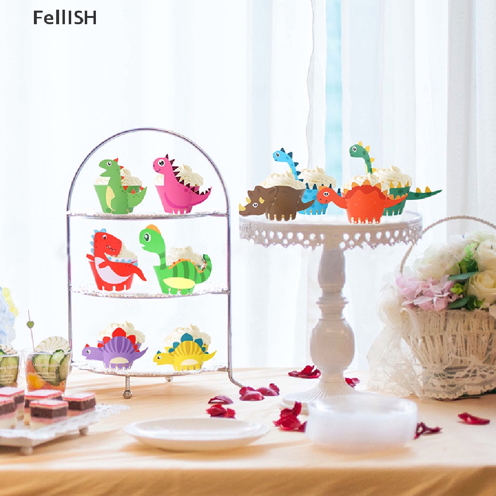 Set 10 Giấy Gói Bánh Cupcake Hình Khủng Long Trang Trí Sinh Nhật DIY 439br