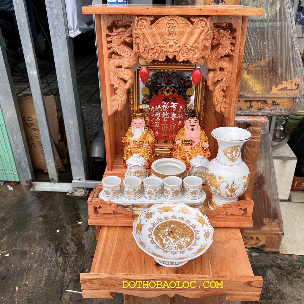 COMBO3 Bộ bàn thờ thần tài gỗ xoan ngang 35cm– Vàng