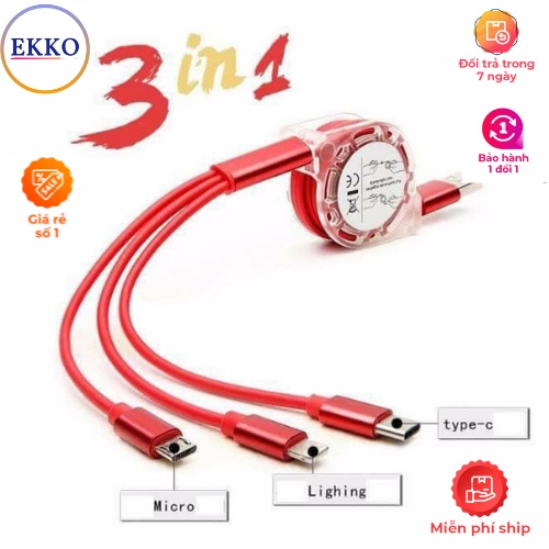 Dây Cáp Sạc rút gọn 3 đầu sạc . siêu tiện lợi
