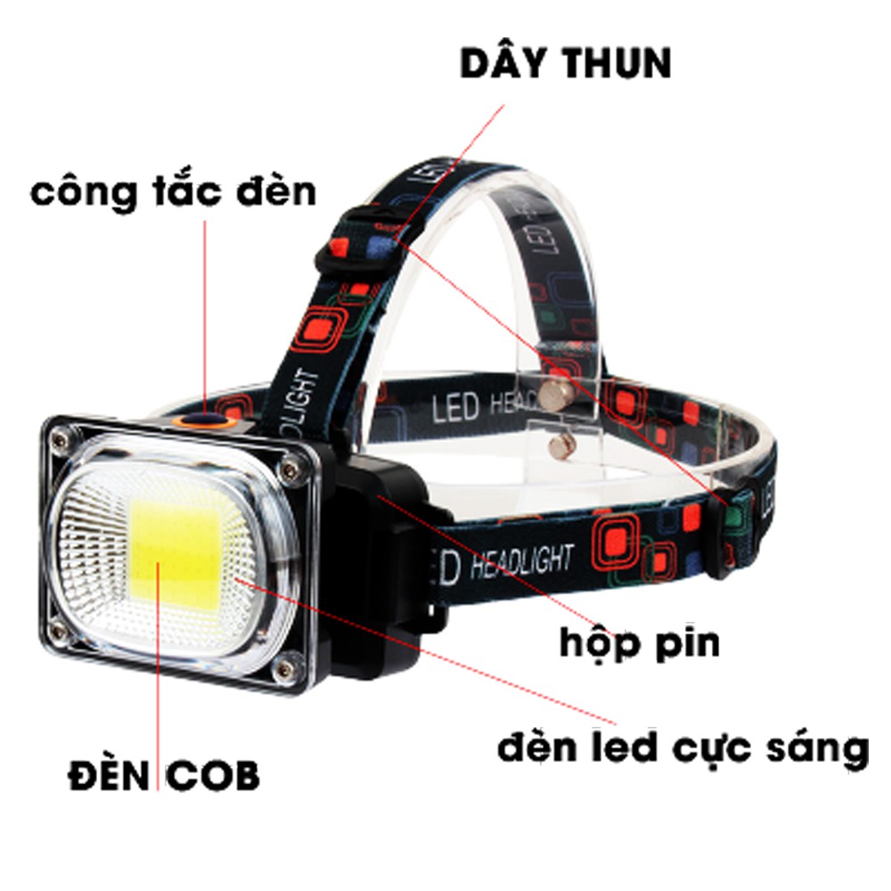 Đèn pin đèn đội đầu 2 trong 1 vừa đèn pin vừa COB có chớp có led sài pin sạc 18650 ,có dây cáp có dây đeo đầu thun có gi | BigBuy360 - bigbuy360.vn