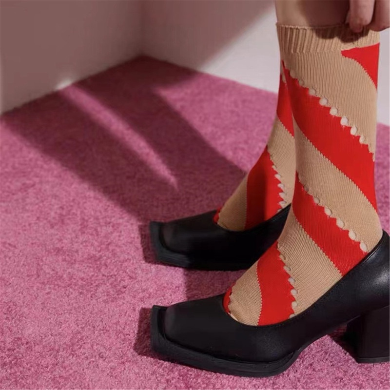 XIXI Vớ Cotton Họa Tiết Sọc Ngang Nhiều Màu Sắc Dành Cho Nữ