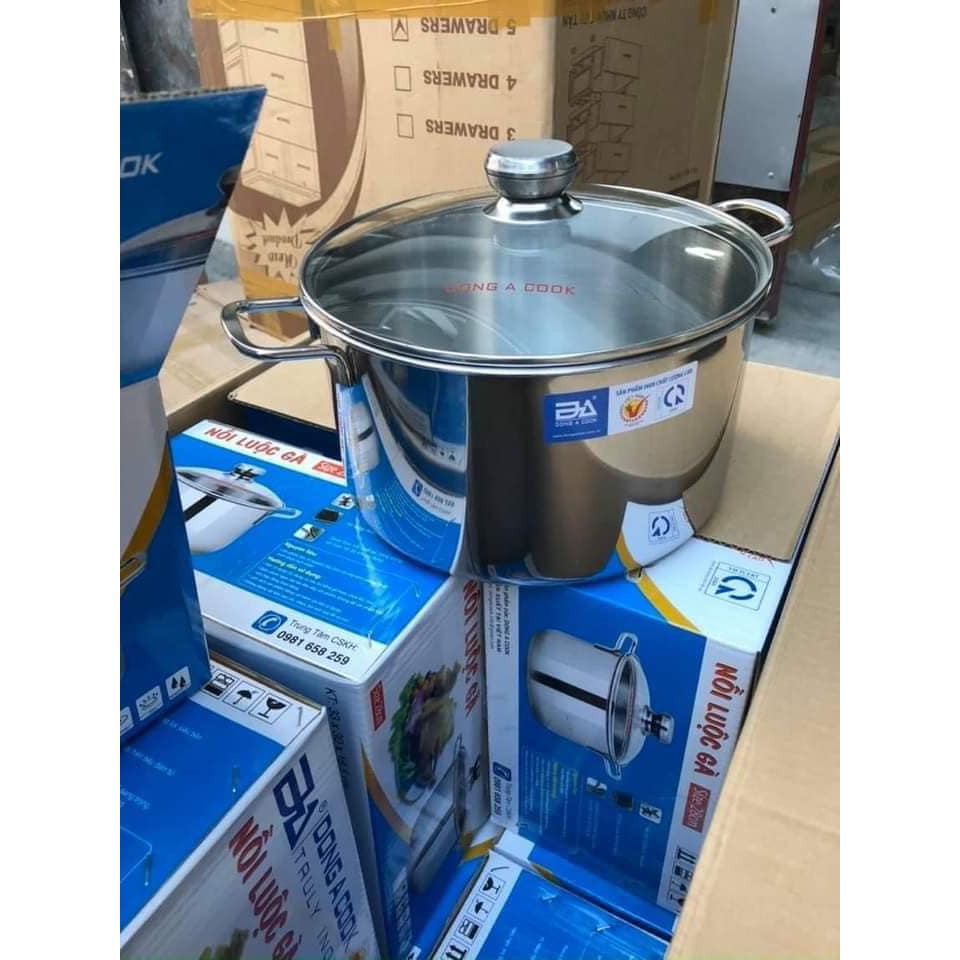 NỒI LUỘC GÀ ĐÔNG Á COOK SIZE 30CM NẮP KÍNH - DÙNG ĐƯỢC BẾP TỪ