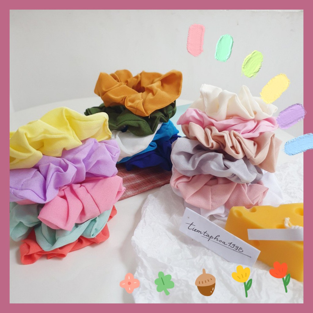 Dây Cột Tóc Scrunchies Voan Cát Màu Trơn Cute Hot Trend