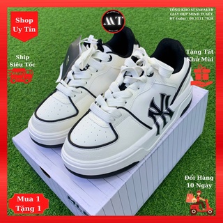 Giày Trắng viền Đen MLB-Liner sneaker Nam Nữ chất lượng cao, giày thể thao da mềm thời trang tăng chiều cao 5cm hottrend