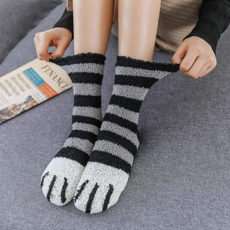 Vớ ngủ cao qua mắt cá chân bằng vải bông san hô dày họa tiết móng mèo đáng yêu giữ ấm mùa đông cho nữ