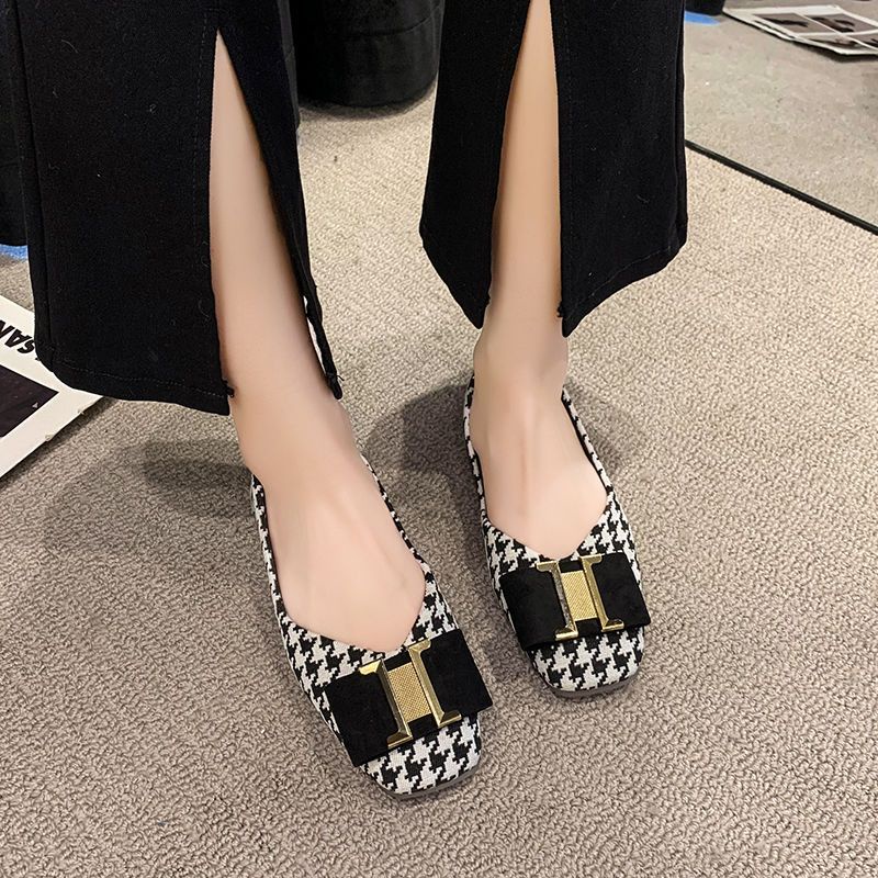 Giày Búp Bê Mũi Vuông Đế Bằng Phối Khóa Kim Loại Thời Trang Mùa Thu 2022 Mới Cho Nữ