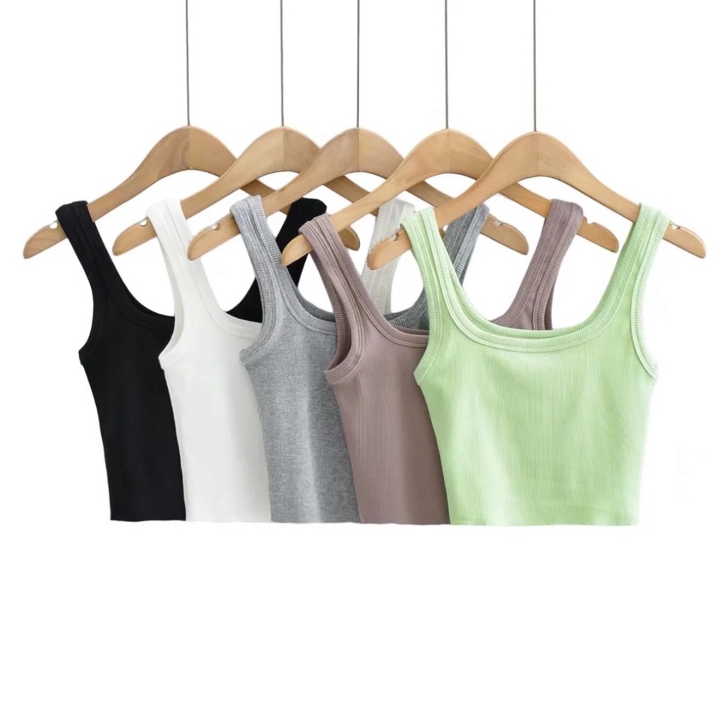 Áo ba lỗ croptop cổ tròn sâu chất vải bo gân co dãn màu trắng / màu đen CRA058 - PYENSTORE