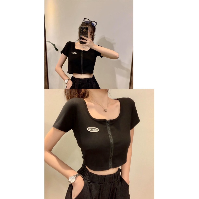 Cropped Top Cotton Pure Short cạp cao Thiết kế cạp cao Cảm giác Rốn qua Internet Người nổi tiếngT-shirt Girl Hot Girl Sexy All-Matchwear Tops Hợp thời trang Cô gái ngọt ngào Phong cách sexy Áo croptop