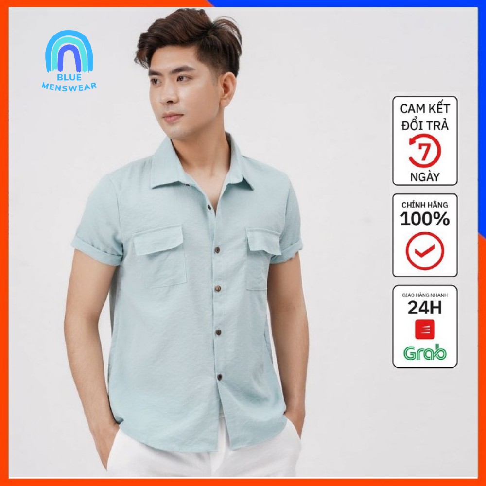 Áo Sơ Mi Nam, Áo Đũi Nam Cổ Bẻ Cộc Tay Ngắn Có Cổ Túi Hộp AD18 - BLUE MENSWEAR | BigBuy360 - bigbuy360.vn