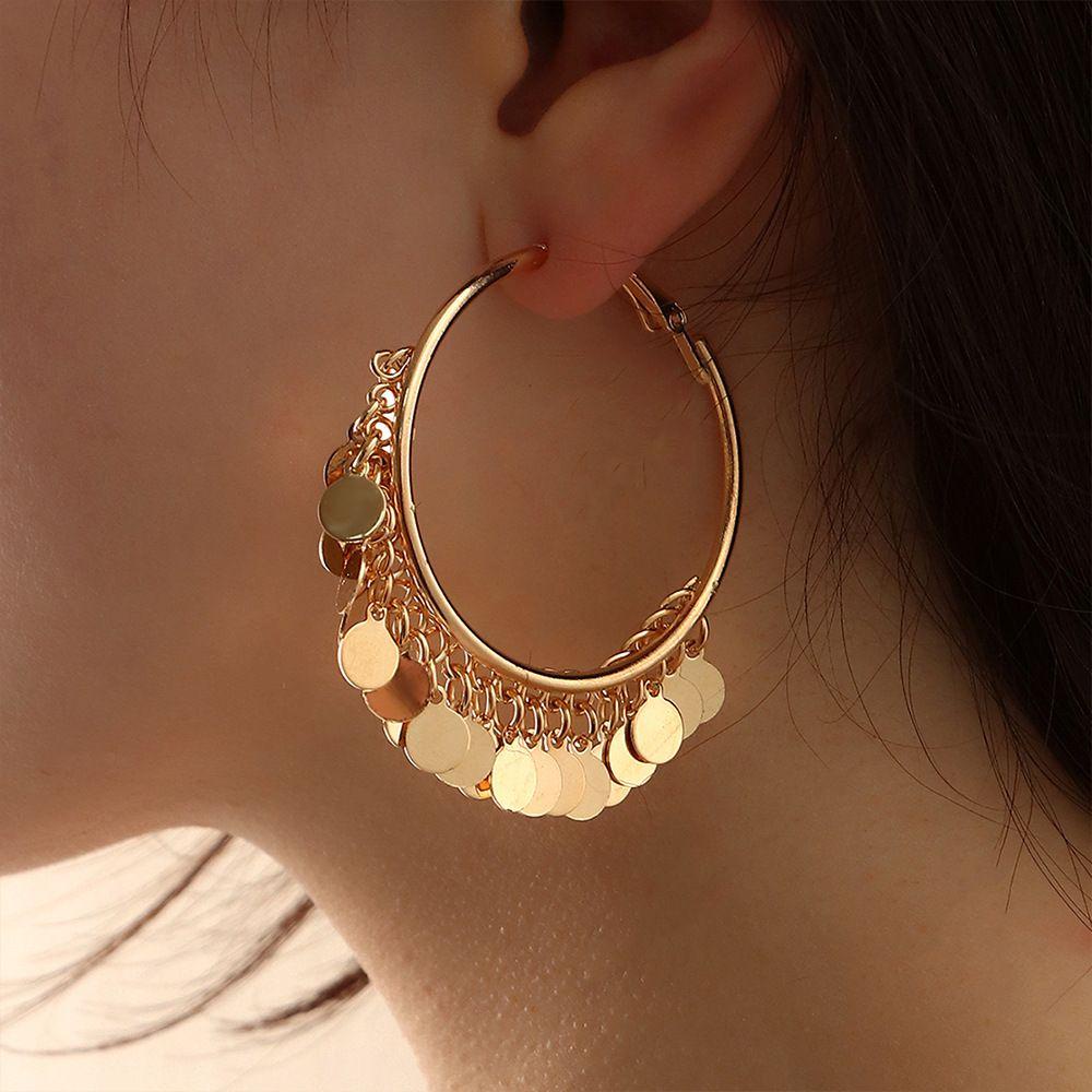 Khuyên Tai Dạng Vòng Lủng Lẳng Đính Tua Rua Cho Nữ