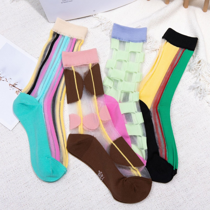 XIXI Tất Chân Trong Suốt Mỏng Co Giãn Họa Tiết Kẻ Sọc / Chấm Bi Cho Nữ