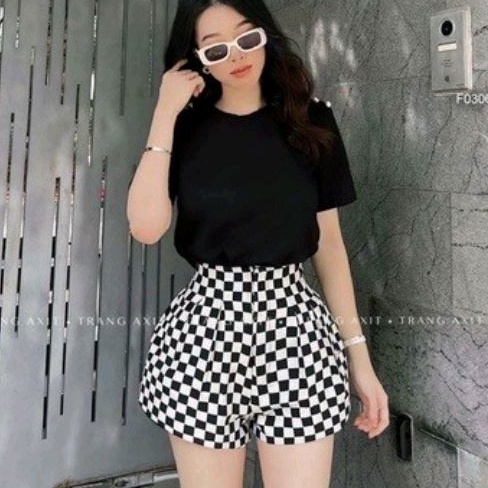 Quần shorts ống rộng Caro CAO CẤP ( HÌNH THẬT 100%)