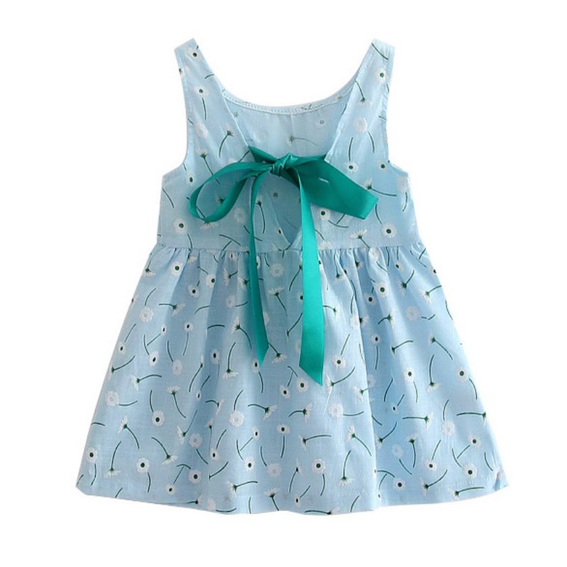 Đầm cotton không tay in hoa ngọt ngào cho bé gái