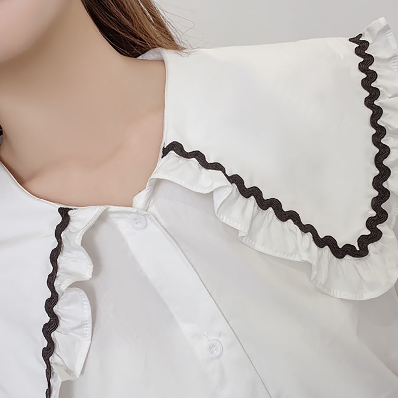 Áo sơ mi trắng tay dài dáng rộng cổ búp bê thời trang cho nữ