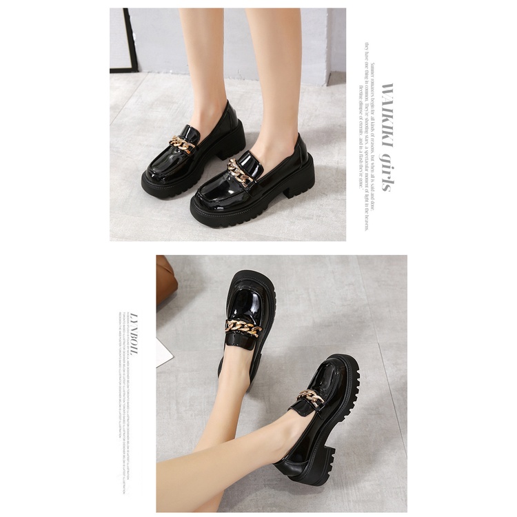 Giày Da PU Đế Xuồng Phong Cách Retro Anh Quốc Cho Nữ