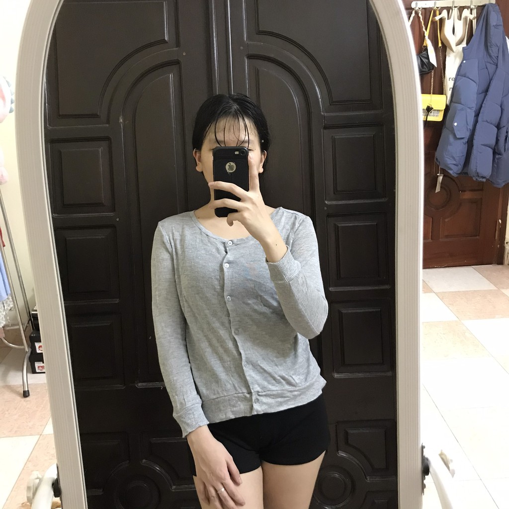 Áo khoác len Cadigan Size 38 màu xám muôi tiêu phối voan lưng xinh xắn