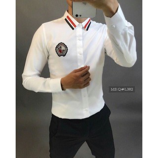 Áo Sơ Mi Nam Dài Tay 💖FREESHIP💖 Áo Sơ Mi Phối Viền Cổ Thêu LOGO Thời Trang Cao Cấp_5Stars