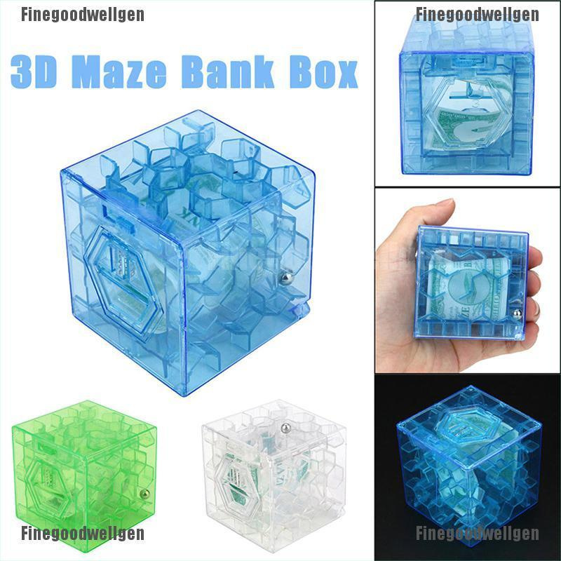Finegoodwellgen 3D Cube puzzle money maze bank saving coin collection case box fun brain game FGWG
