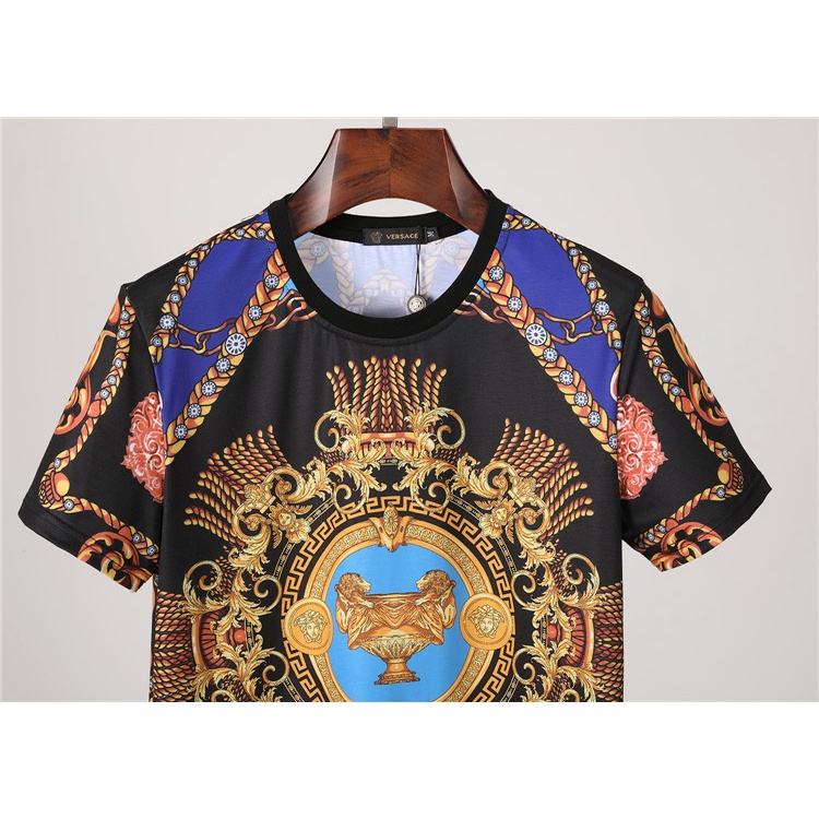 VERSACE Hawaiian logo print men summer cotton o-neck short-sleeve t-shirts men casual fashion street sport t-shirts