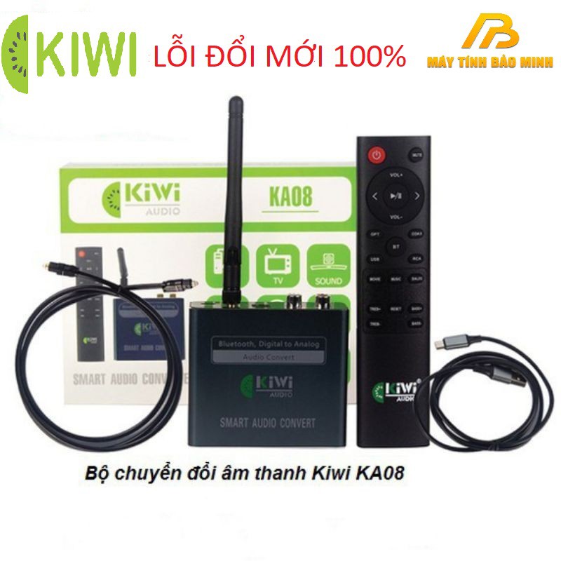 Bộ Chuyển quang Kiwi KA08 - Bộ chuyển đổi âm thanh giải mã 24bit, hỗ trợ Bluetooth, kèm điều khiển - Hàng Chính Hãng