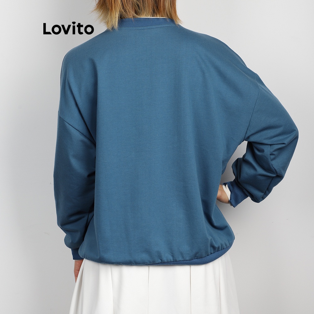 Áo sweatshirt Lovito in chữ giản dị 2 trong 1 L07994 (xanh lam) | BigBuy360 - bigbuy360.vn
