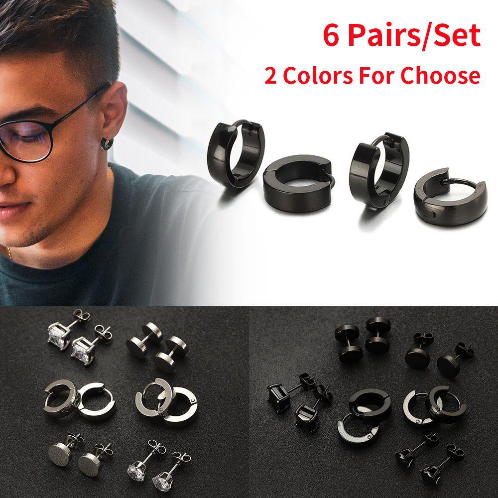 NIUYOU Bộ Khuyên Xỏ Sụn Tai Bằng Thép Không Gỉ Màu Đen Phong Cách Gothic