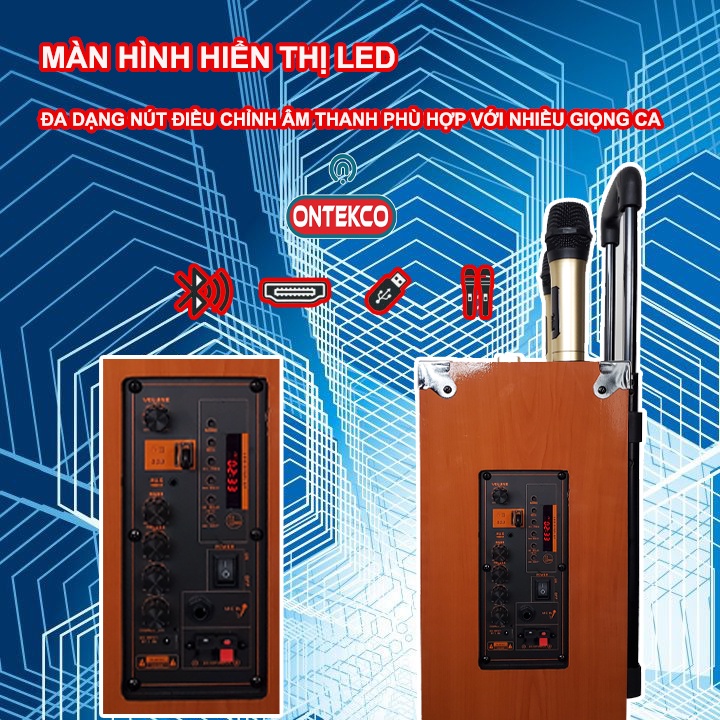 Loa kéo karaoke ONTEKCO 8001|8002 kết nối bluetooth - Nghe nhạc cực đã +Mic hát siêu hay ,Thời gian sử dụng tới 5 tiếng