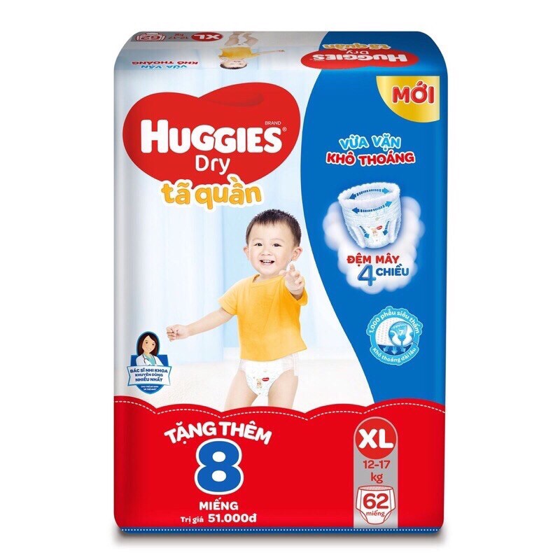 Tả Quần HUGGIES M74/ L68/ XL62/ XXL56 Mẫu Mới Đệm Mây