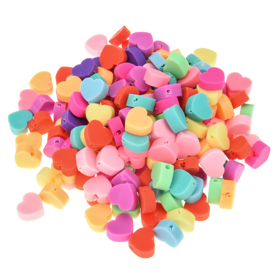 Set 100 Hạt Đất Sét Polymer Hình Trái Tim Dùng Làm Trang Sức Thủ Công