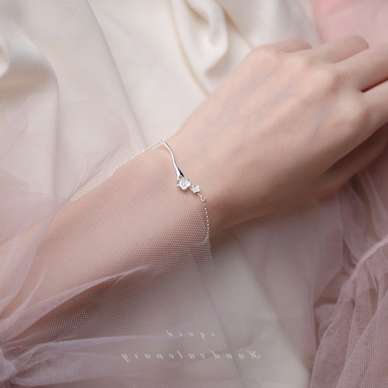 Lắc tay bạc - Vòng tay bạc 925 Mini Peach Blossom Branch - Shine sliver