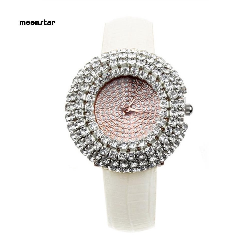 Đồng hồ quartz nữ mặt tròn đính hột xoàn dây giả da | BigBuy360 - bigbuy360.vn