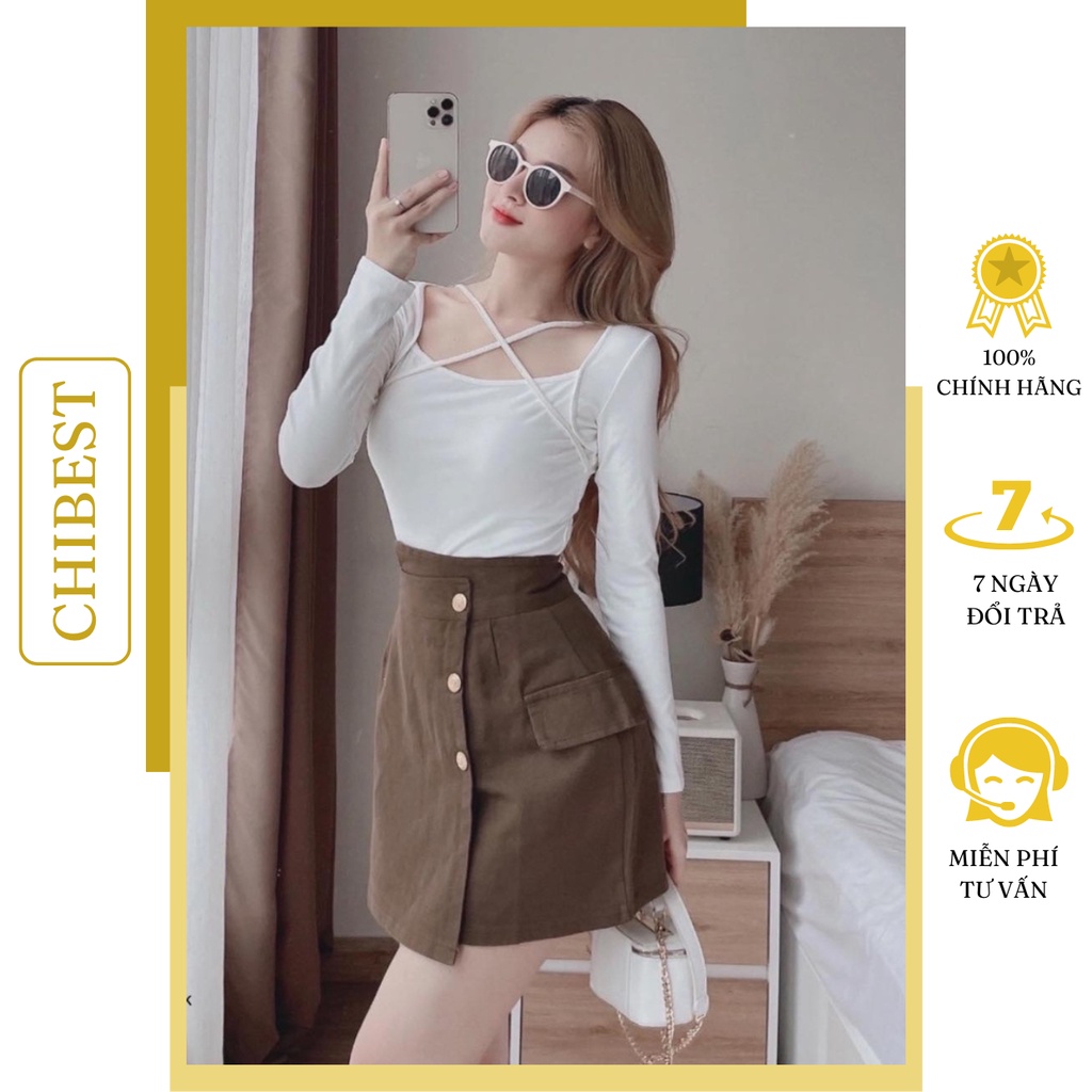 Áo Tay Dài Cổ vuông Dây yếm Đan Chéo Lưng ôm body Chất Vải Thun Borip Co Dãn Mền Mịn Mát  LAB73 CHIBEST
