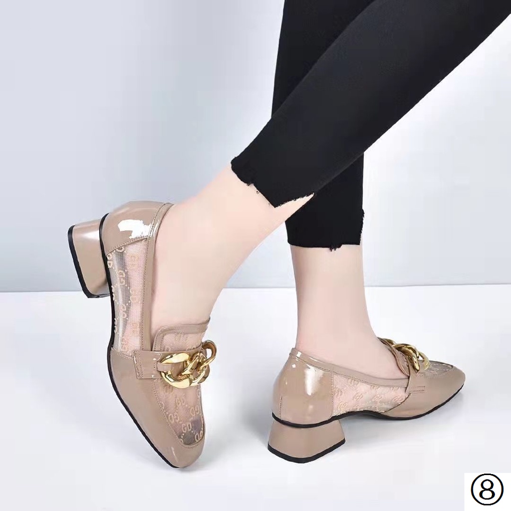 Giày Cao Gót Da Thật Mũi Vuông Phối Lưới Thời Trang Anh Quốc 2022 Cho Nữ