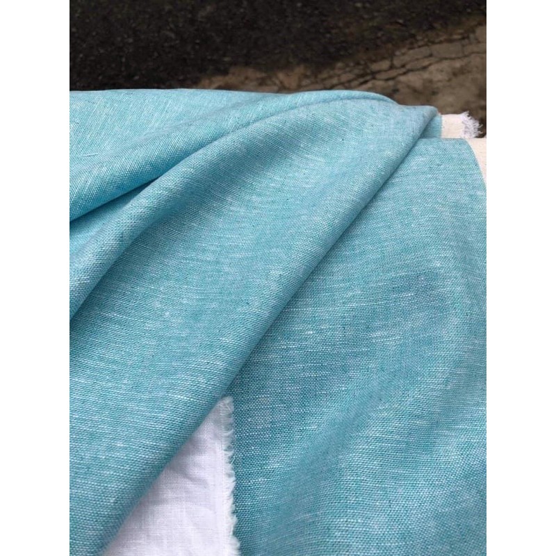 vải linen bột 2 sợi xanh ngọc
