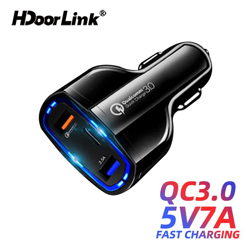 Tẩu sạc nhanh HdoorLink QC3.0 3.5A USB C trên xe hơi cho Xiaomi Huawei Samsung