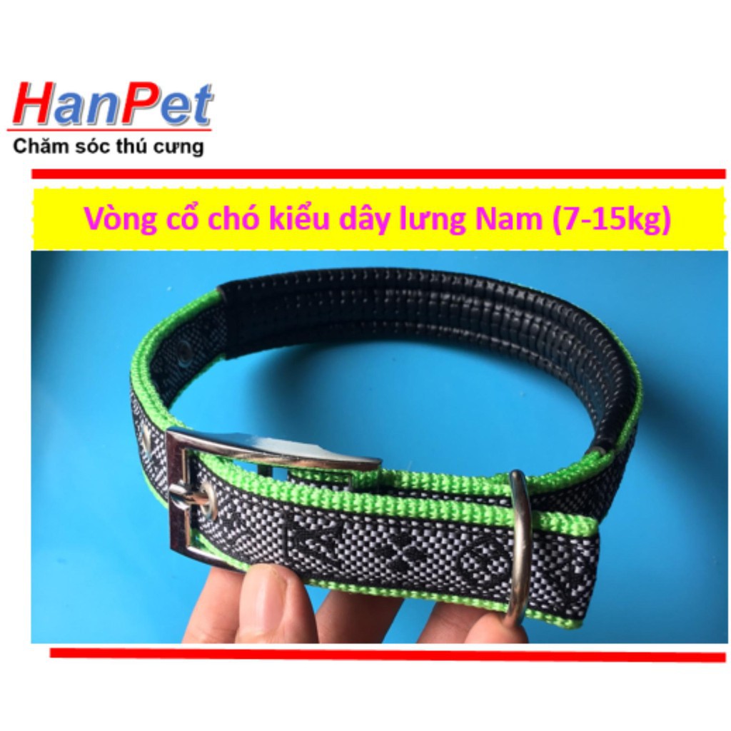 Hanpet.GV- Vòng cổ cho chó 7- 15 kg, Kiểu dây lưng NAM, loại có đệm cổ (- 340)