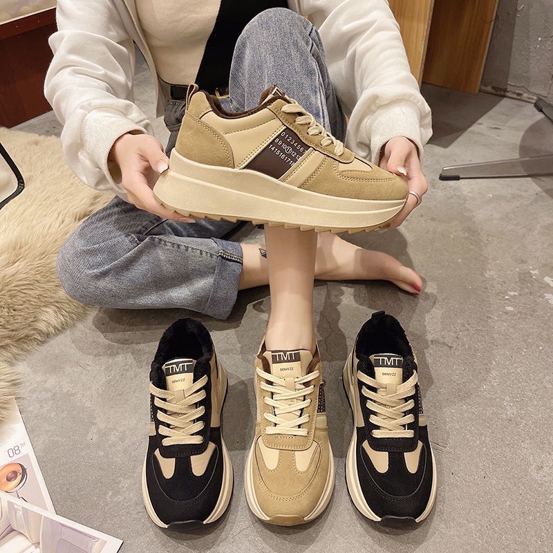 Giày thể thao nữ, sneaker độn đế 5 phân phối màu chất loại đẹp độn đế tăng chiều cao mang gọn chân tôn dáng