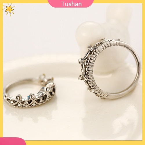 Nhẫn mạ bạc hình vương miện đính đá xinh xắn độc đáo